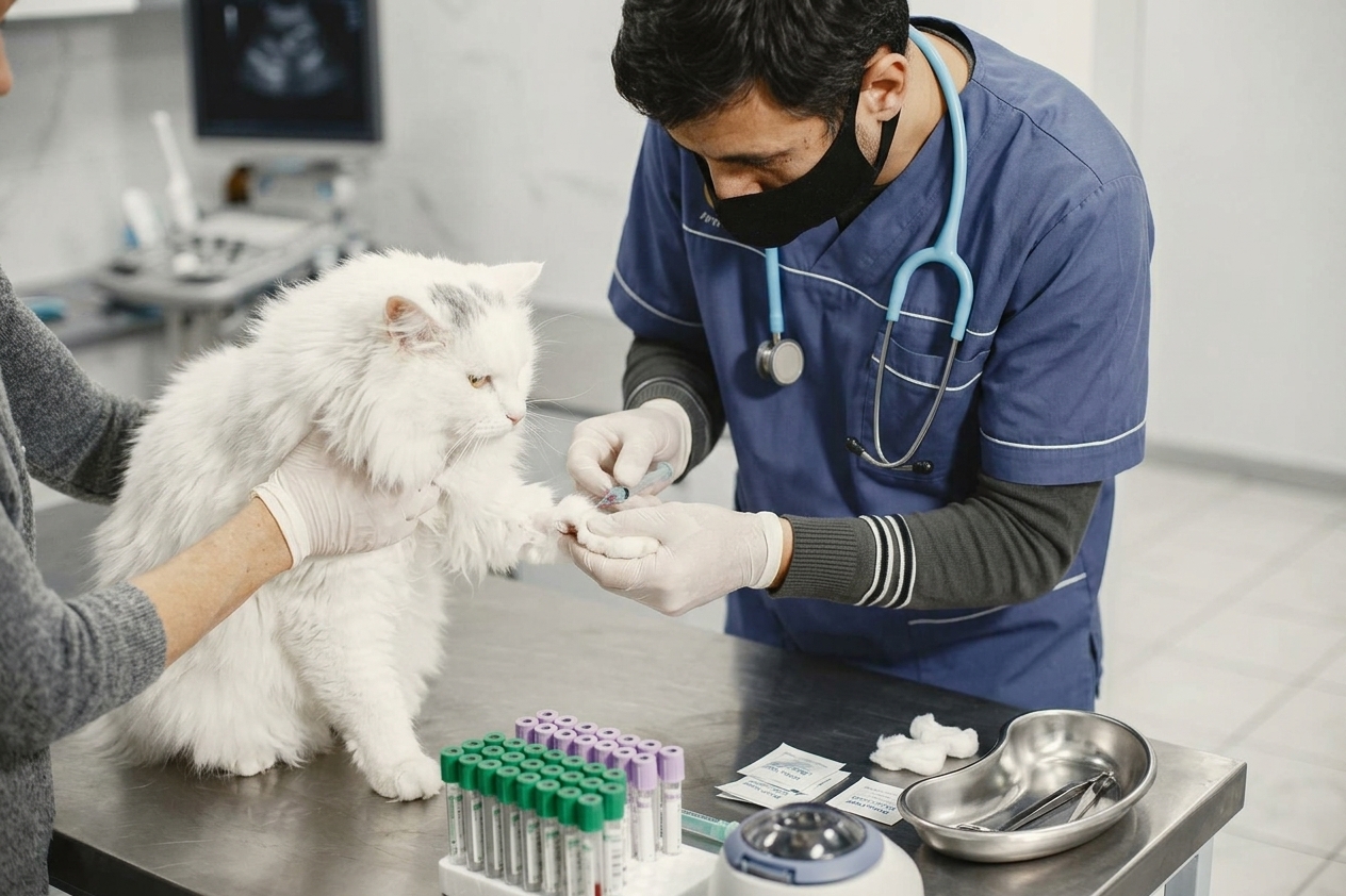 חתול נבדק במרפאה וטרינרית