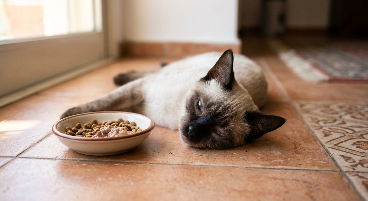 חתול עייף ורדום שוכב בבית