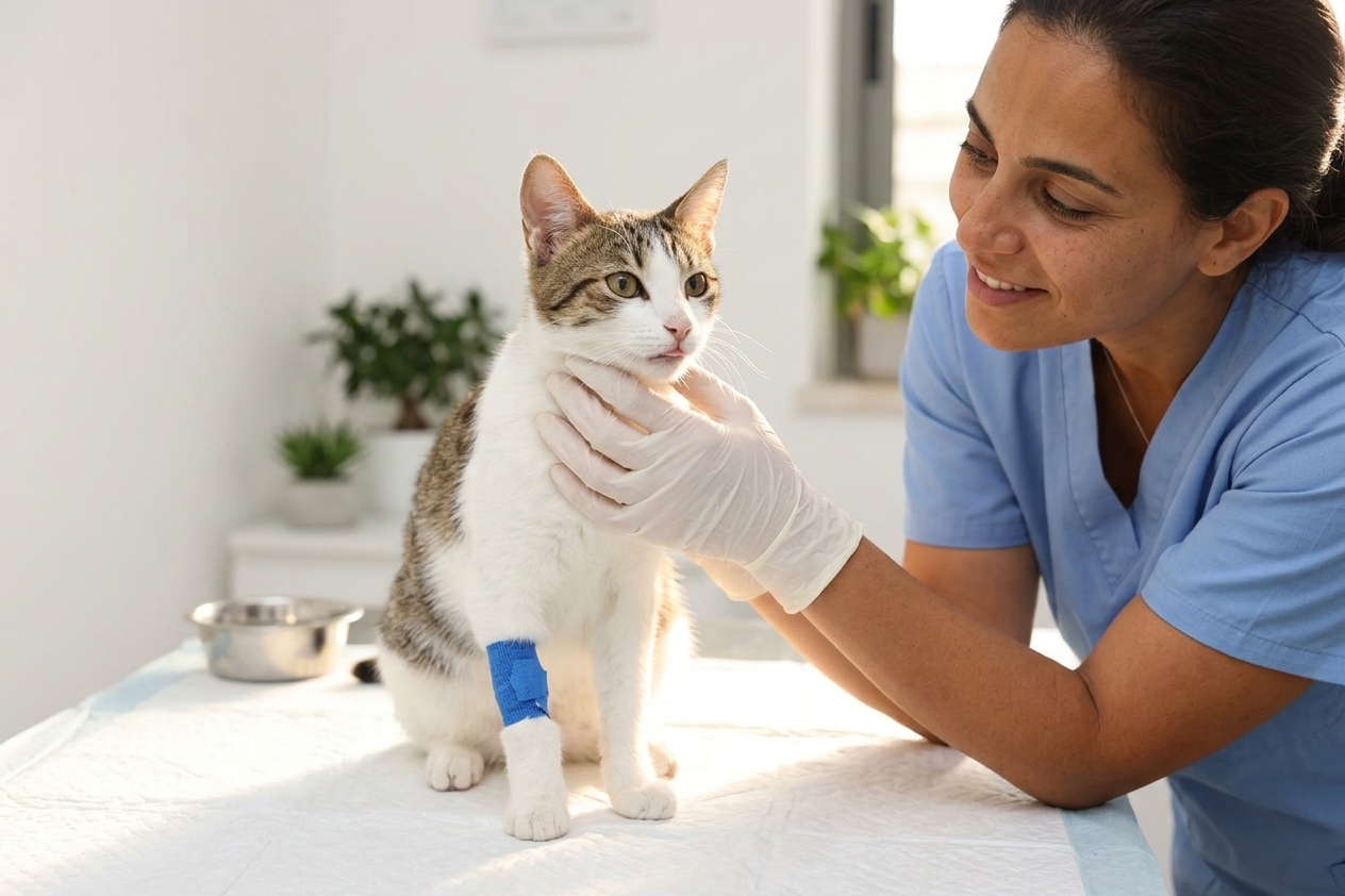 חתול מקבל טיפול תרופתי במרפאה וטרינרית