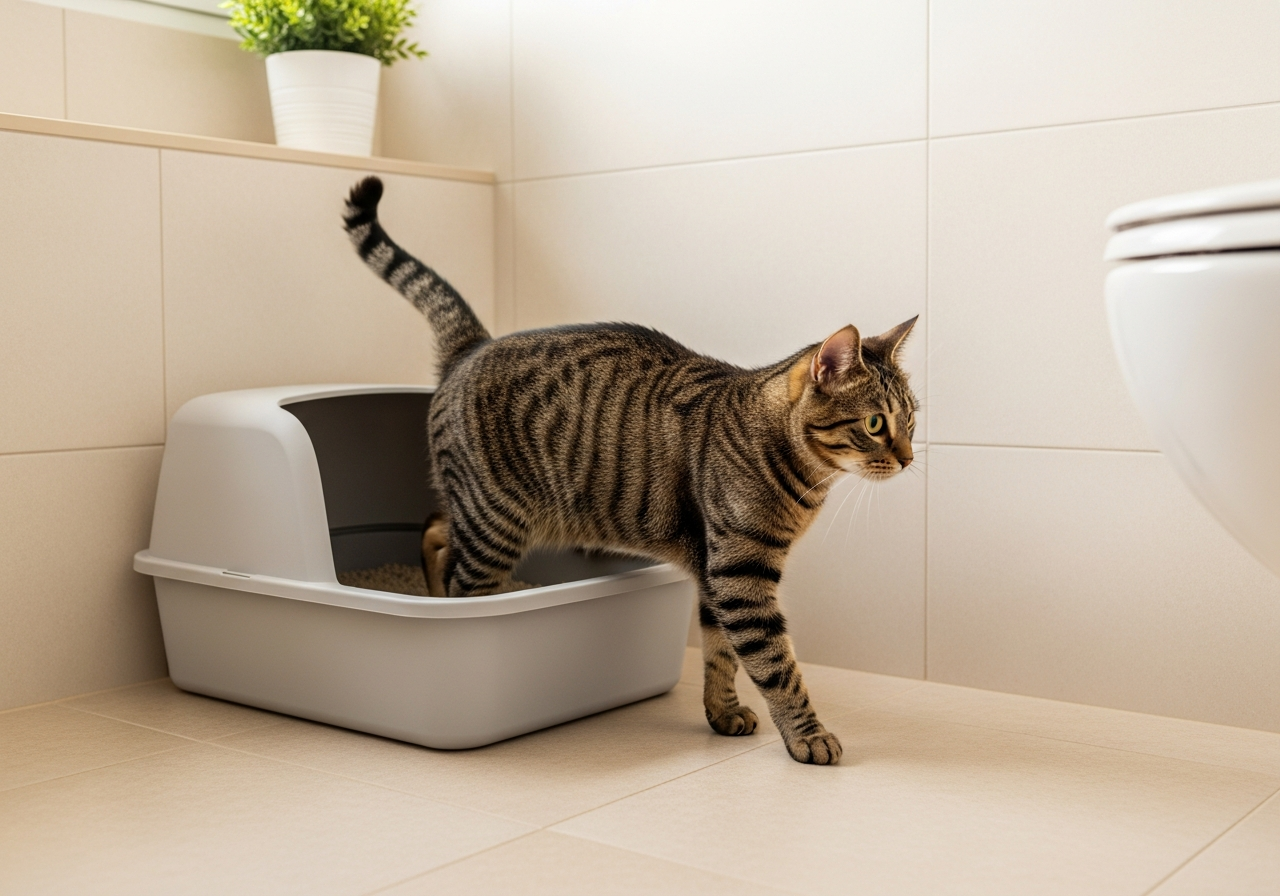 חתול משתמש בעצימה בארגז חול נקי