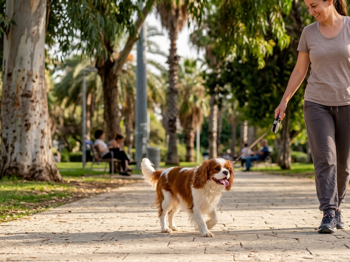 קבליר קינג צ'ארלס ספנייל בפעילות מתונה בפארק