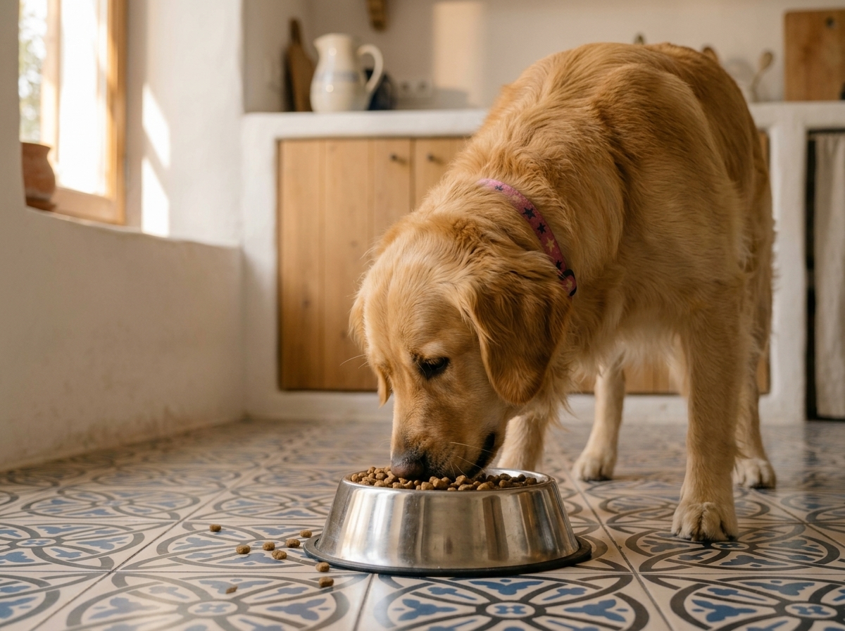רטרייבר זהב אוכל מקערת אוכל במטבח ישראלי