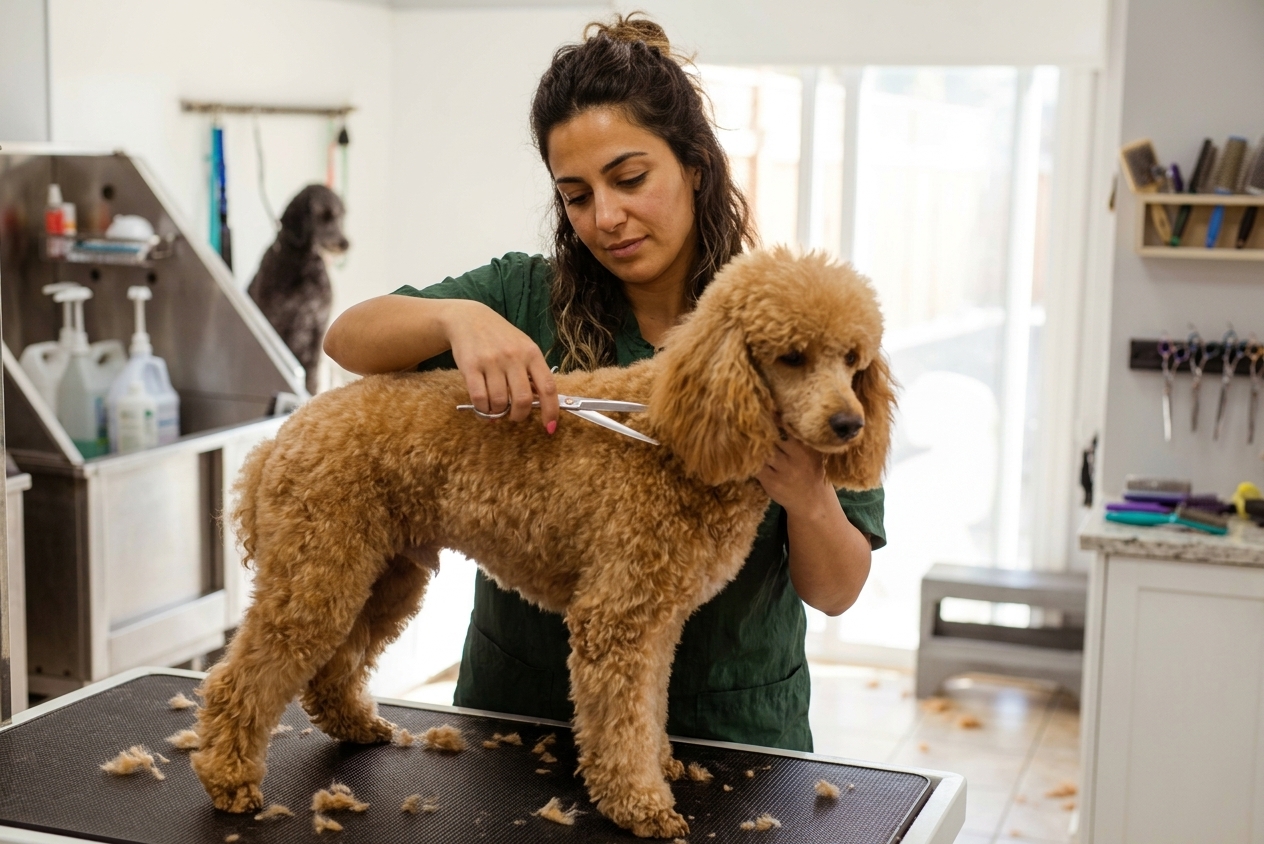 מטפלת חייתות מחמד מספרת ויניקס פודל בסלון ישראלי