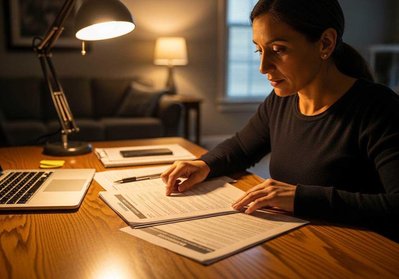 בעלת חיית מחמד סוקרת מסמכי ביטוח וטרינרי