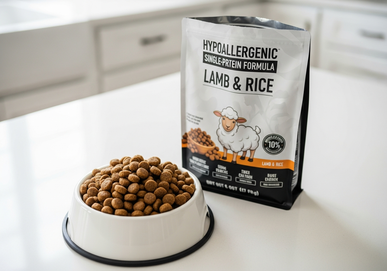 קערת מזון היפואלרגני לכלב עם שקית חלבון בודד
