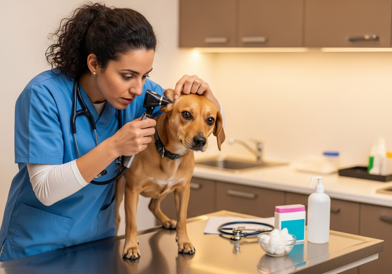 וטרינרית ישראלית בודקת כלב עם אלרגיה למזון