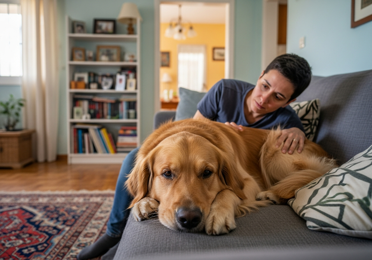 כלב נח בבית לאחר קבלת חיסונים