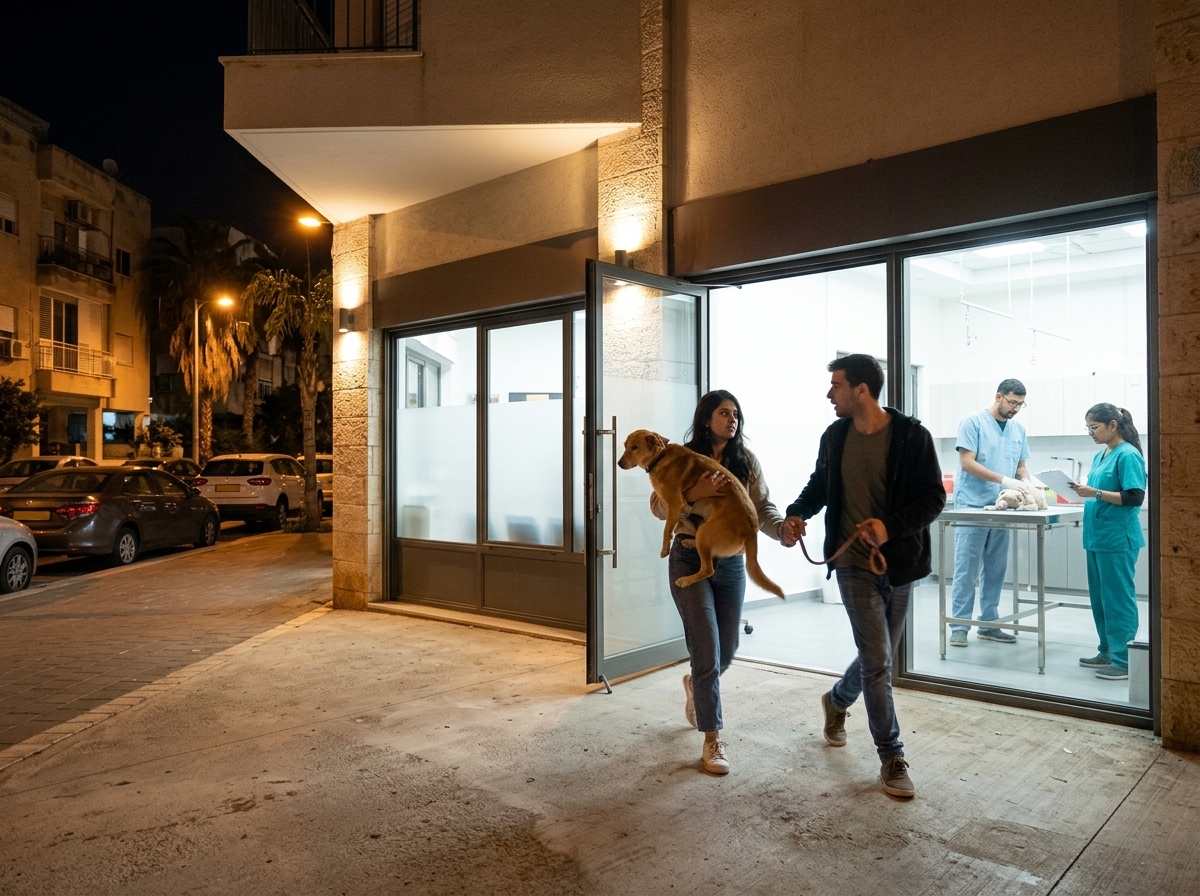 כניסה למרפאת חירום ווטרינרית בישראל בלילה