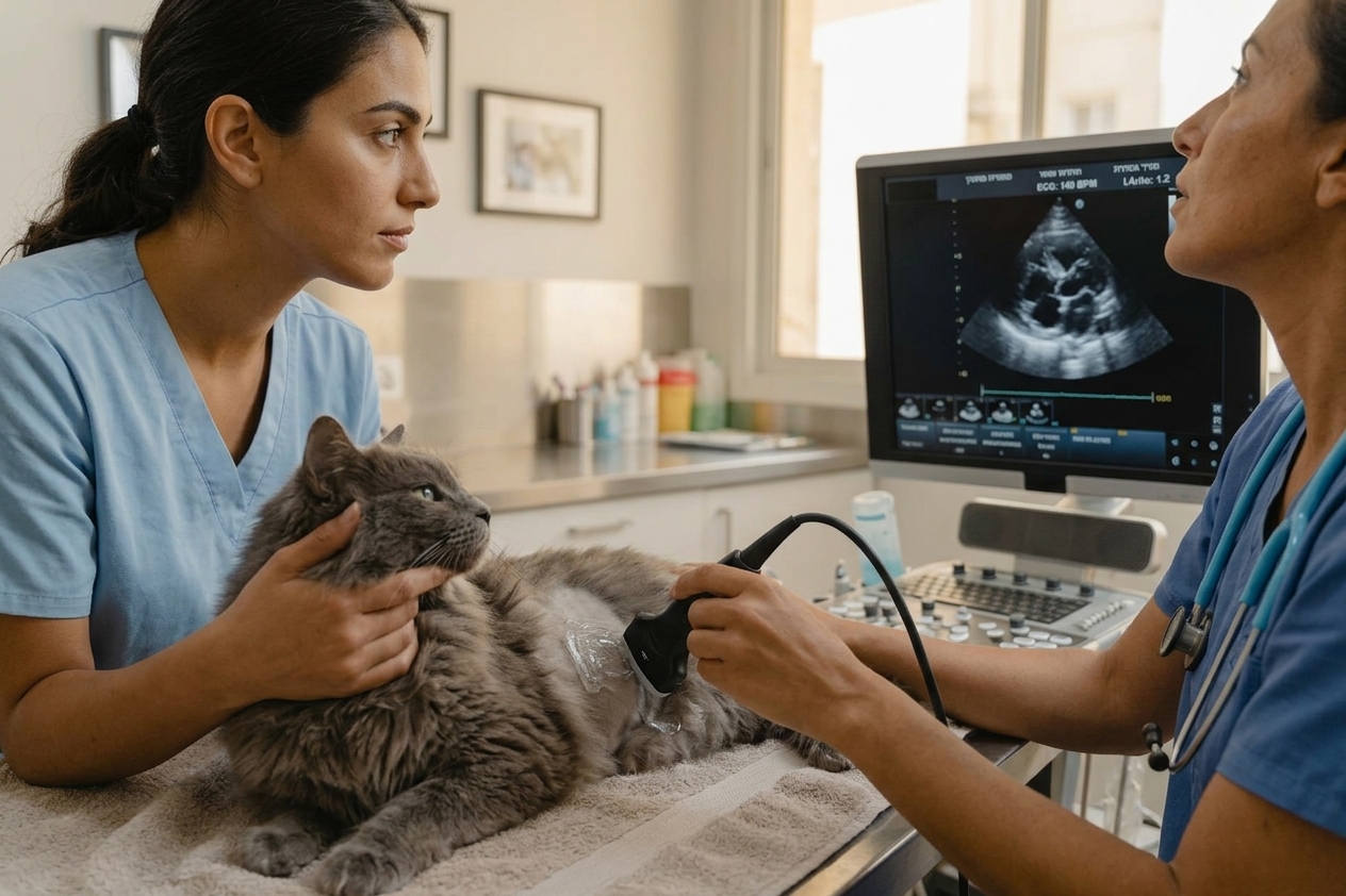 בדיקת אקו לב לחתול במרפאה וטרינרית