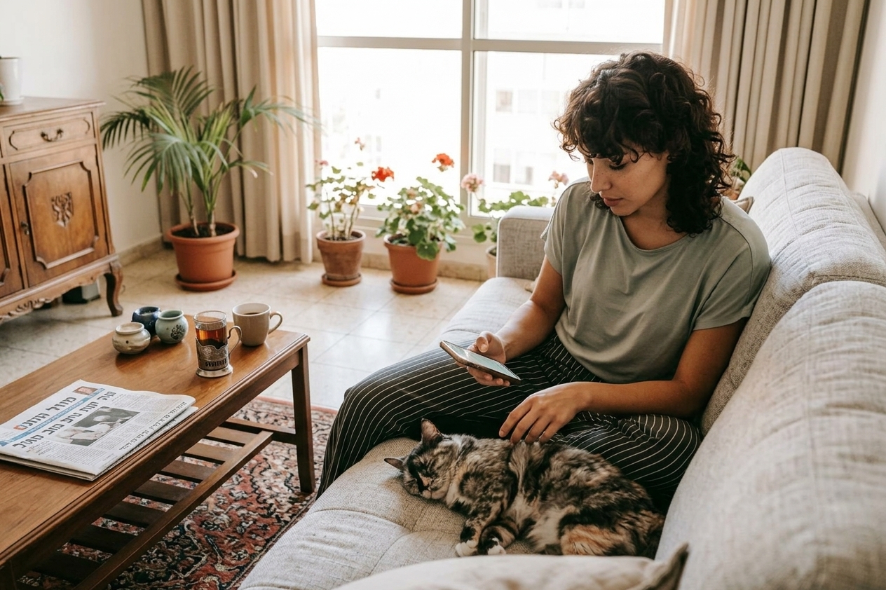 בעלים מתעד את קצב הנשימה של חתול במעקב ביתי רגוע