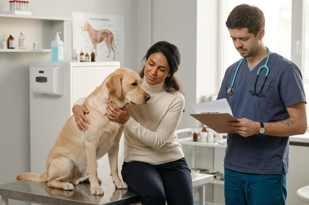 ווטרינר בודק כלב במרפאה ישראלית — עלויות טיפולים ווטרינרית