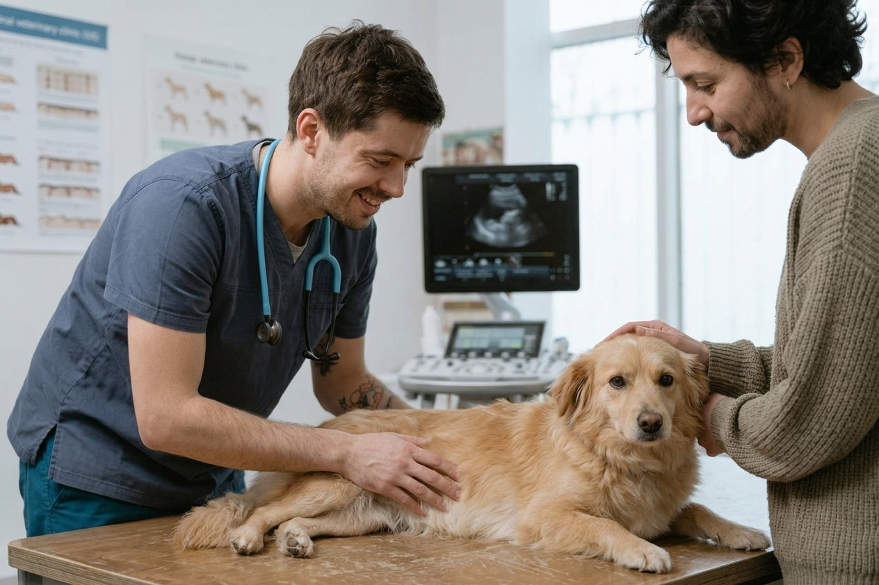 הדגמה עדינה של בדיקה וטרינרית לצורך אבחון