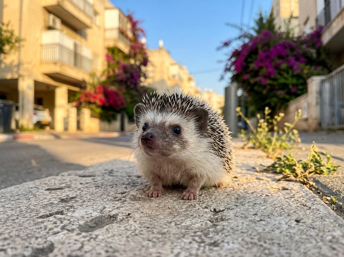 קיפוד בר על מדרכה עירונית בישראל