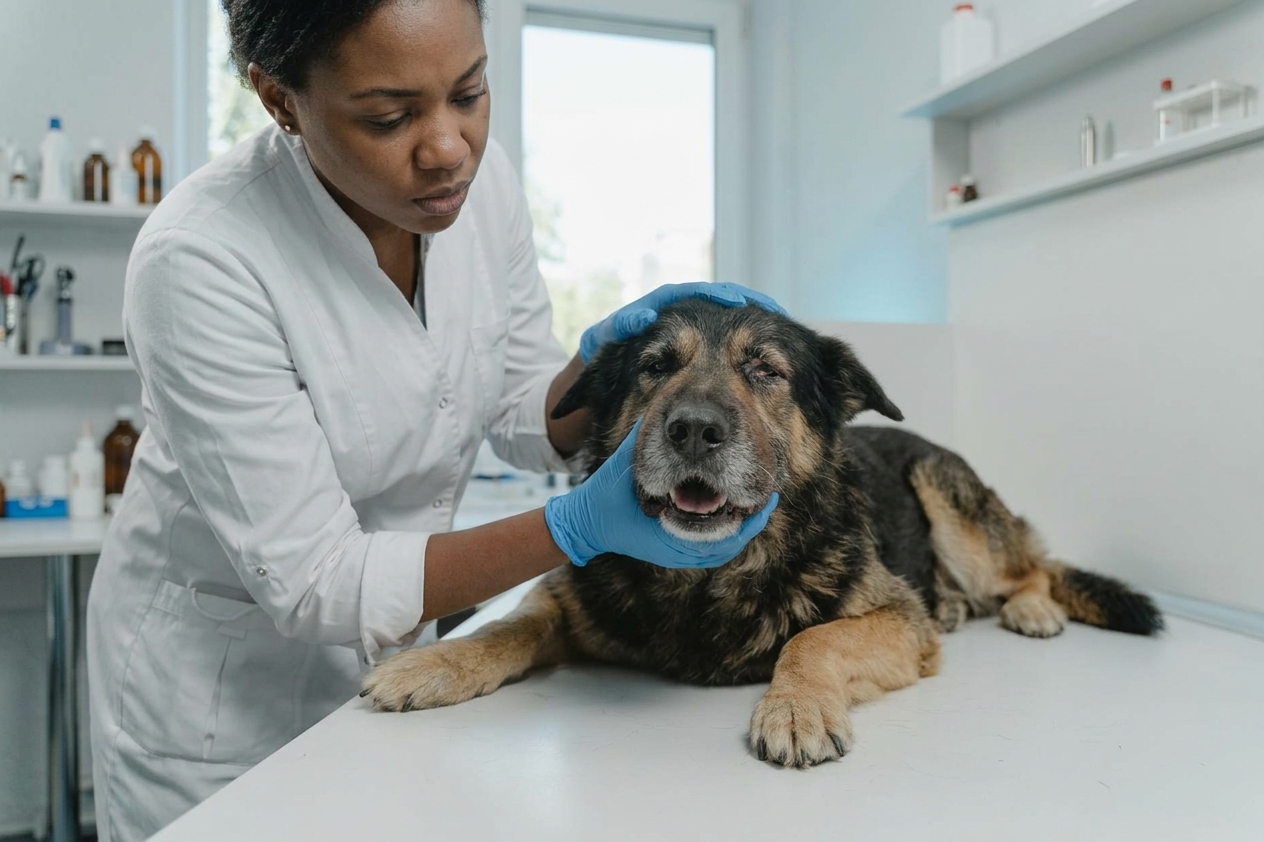 כלב עם נפיחות בפה ווטרינר מטפל בחירום