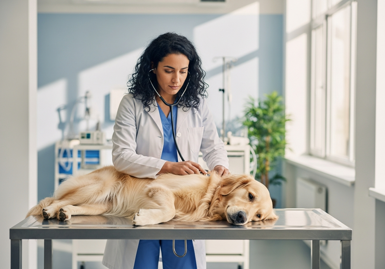 כלב בבדיקה אצל וטרינר