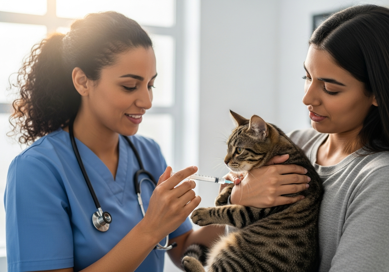 וטרינרית מחסנת חתול במרפאה