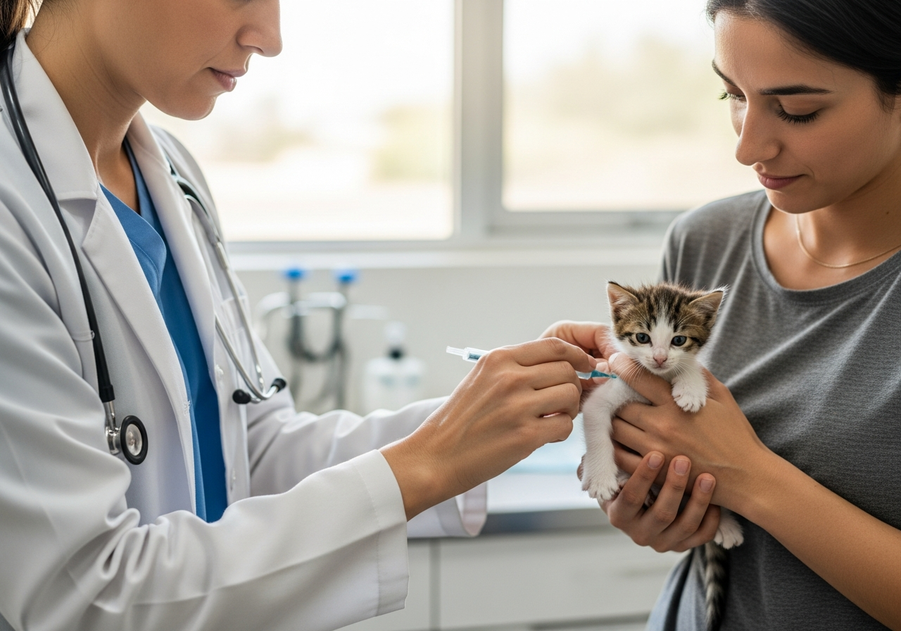 גור חתולים מקבל חיסון במרפאה וטרינרית