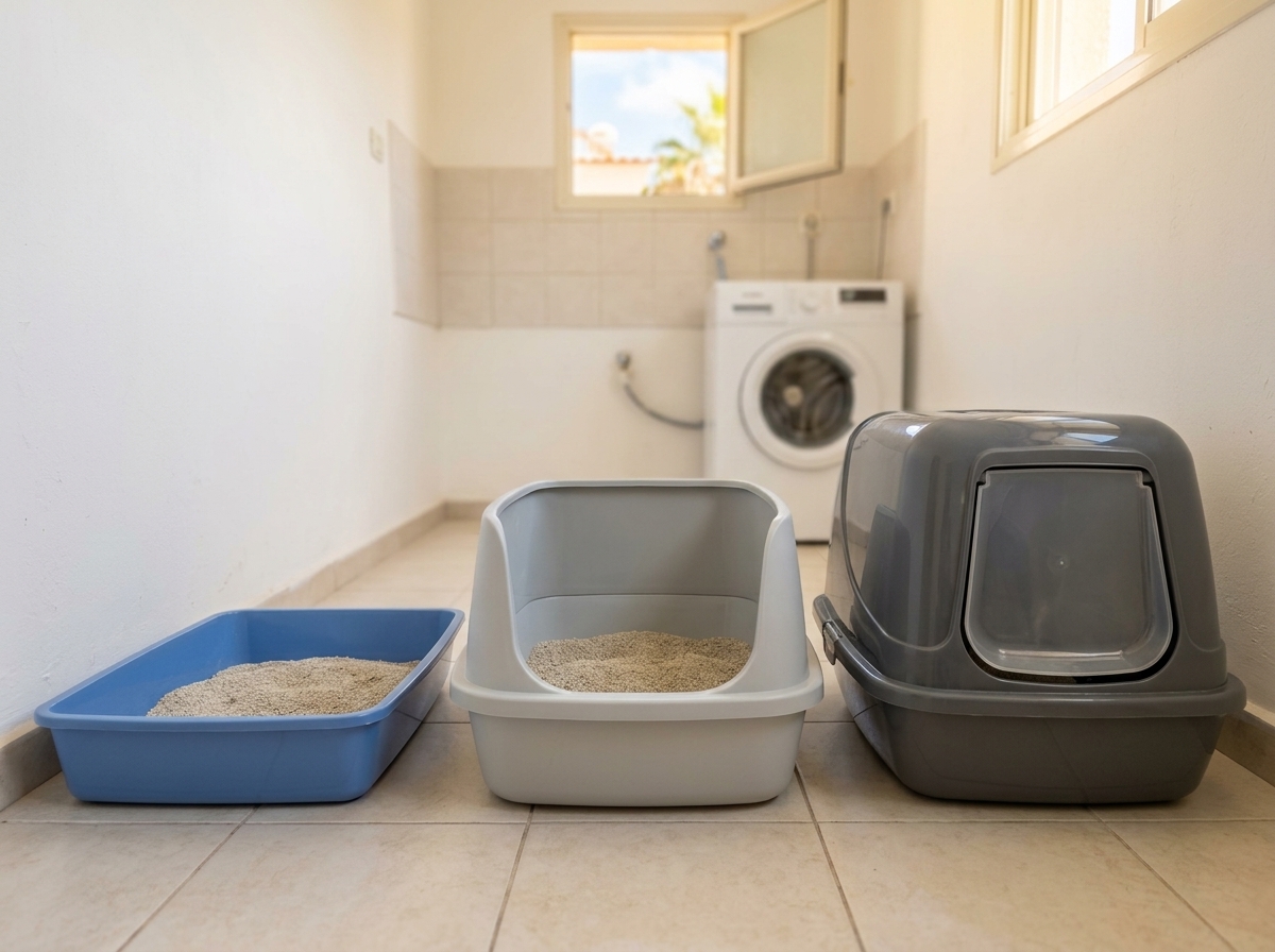שלושה סוגי ארגזי חול לחתולים: פתוח, עם דופן גבוהה וסגור