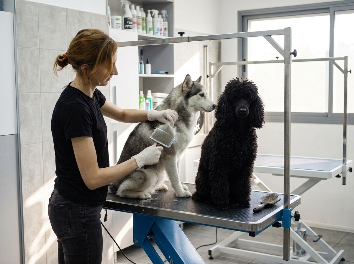 סוגי פרווה שונים של כלבים במהלך הברשה וטיפוח