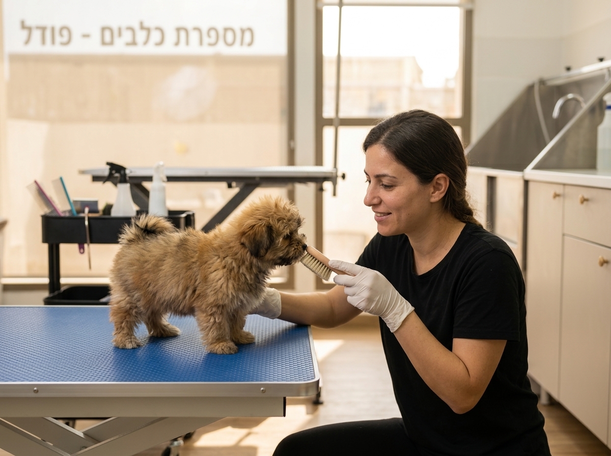 גור צעיר בביקור טיפוח ראשון בסביבה רגועה