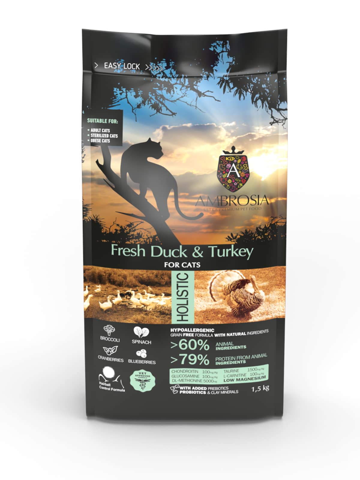 אמברוסיה Fresh Duck & Turkey - מזון יבש לחתולים