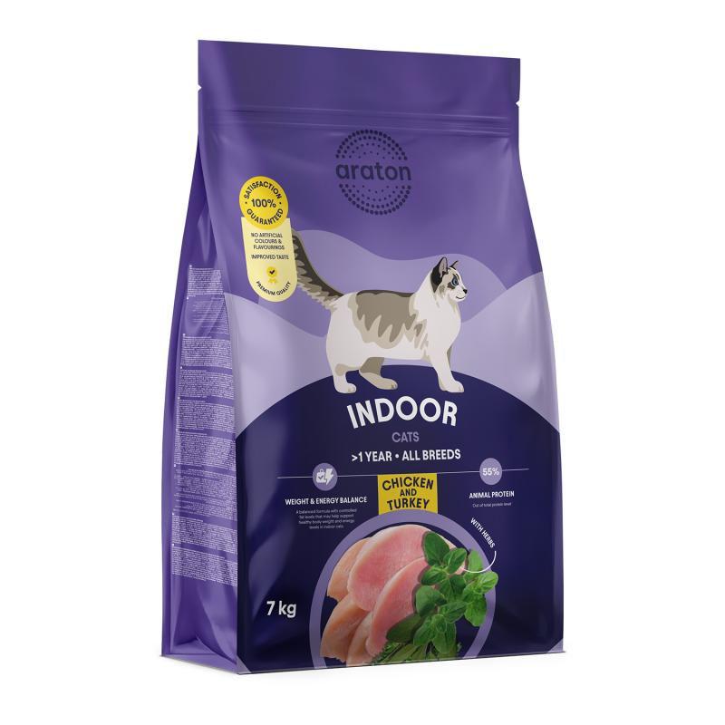 אראטון Indoor Adult Cats of All Breeds with Chicken and Turkey - מזון יבש לחתולים