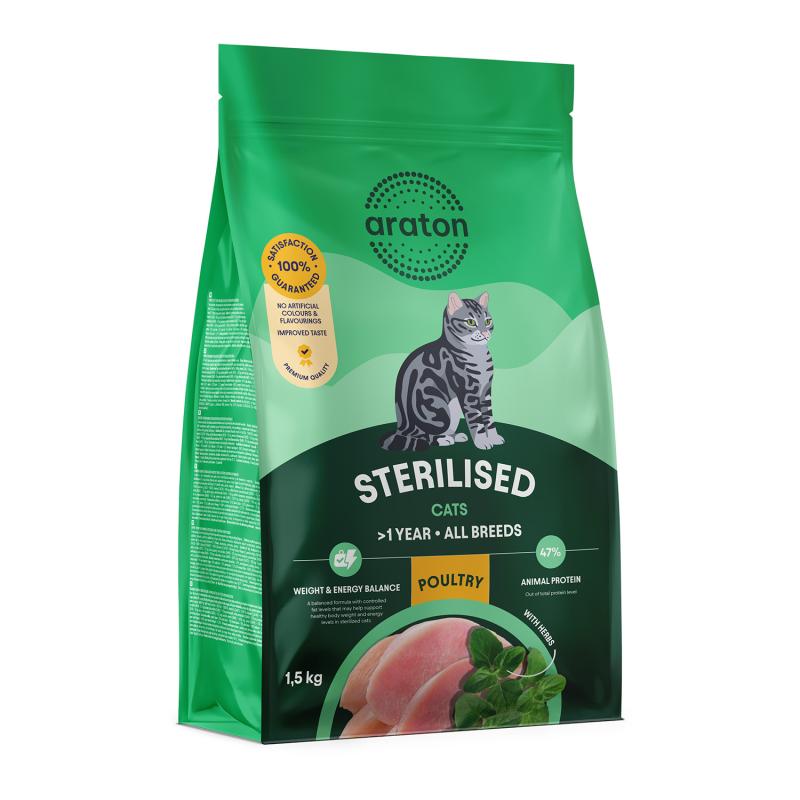 אראטון Sterilised Adult All Breeds with Poultry - מזון יבש לחתולים