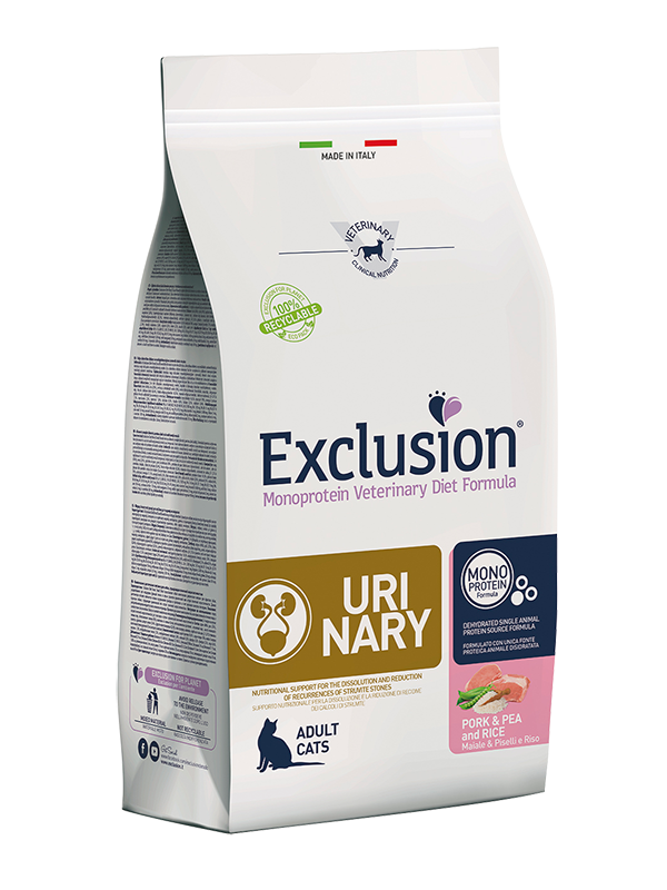 אקסלוז'ן Monoprotein Vet Diet Formula Urinary Pork & Pea and Rice - מזון יבש לחתולים