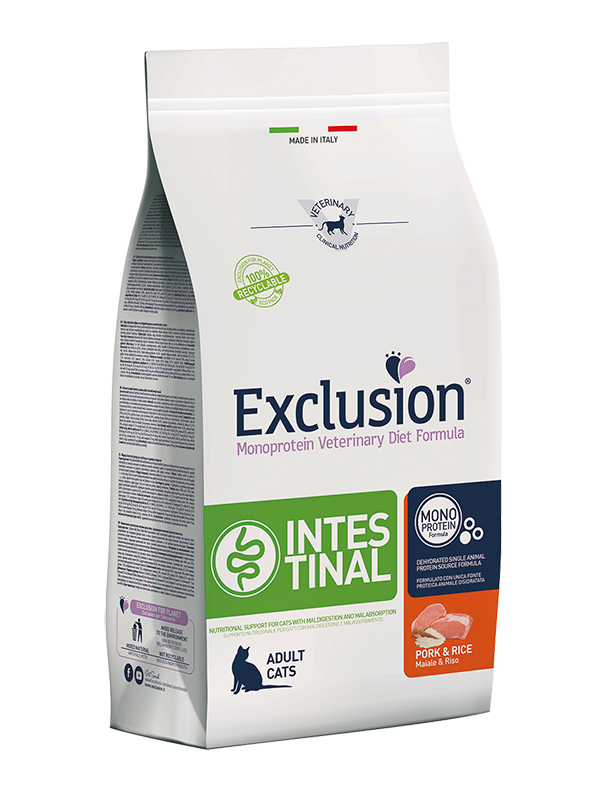 אקסלוז'ן Intestinal Monoprotein Veterinary Diet Formula Pork & Rice - מזון יבש לחתולים