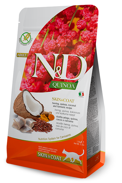 נטורל אנד דלישס N&D Quinoa Functional Feline - Skin & Coat Herring - מזון יבש לחתולים