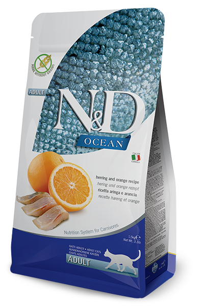 נטורל אנד דלישס Ocean feline Herring & Orange Adult - מזון יבש לחתולים