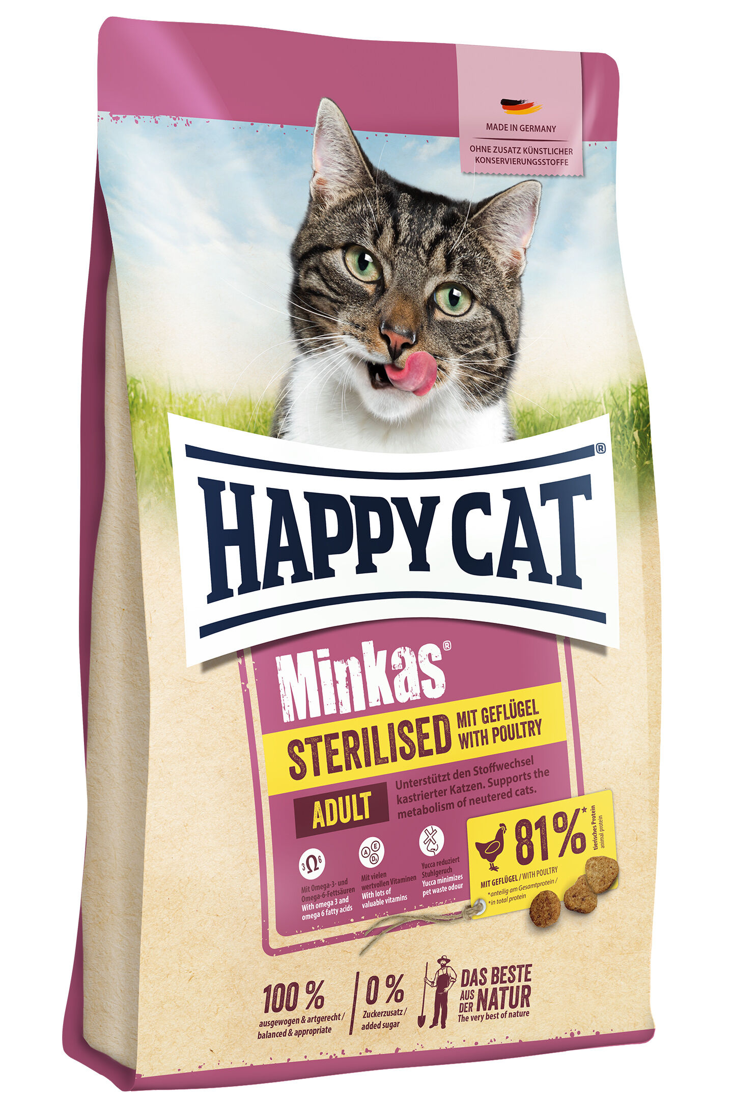 הפי קט Minkas Sterilised Poultry - מזון יבש לחתולים