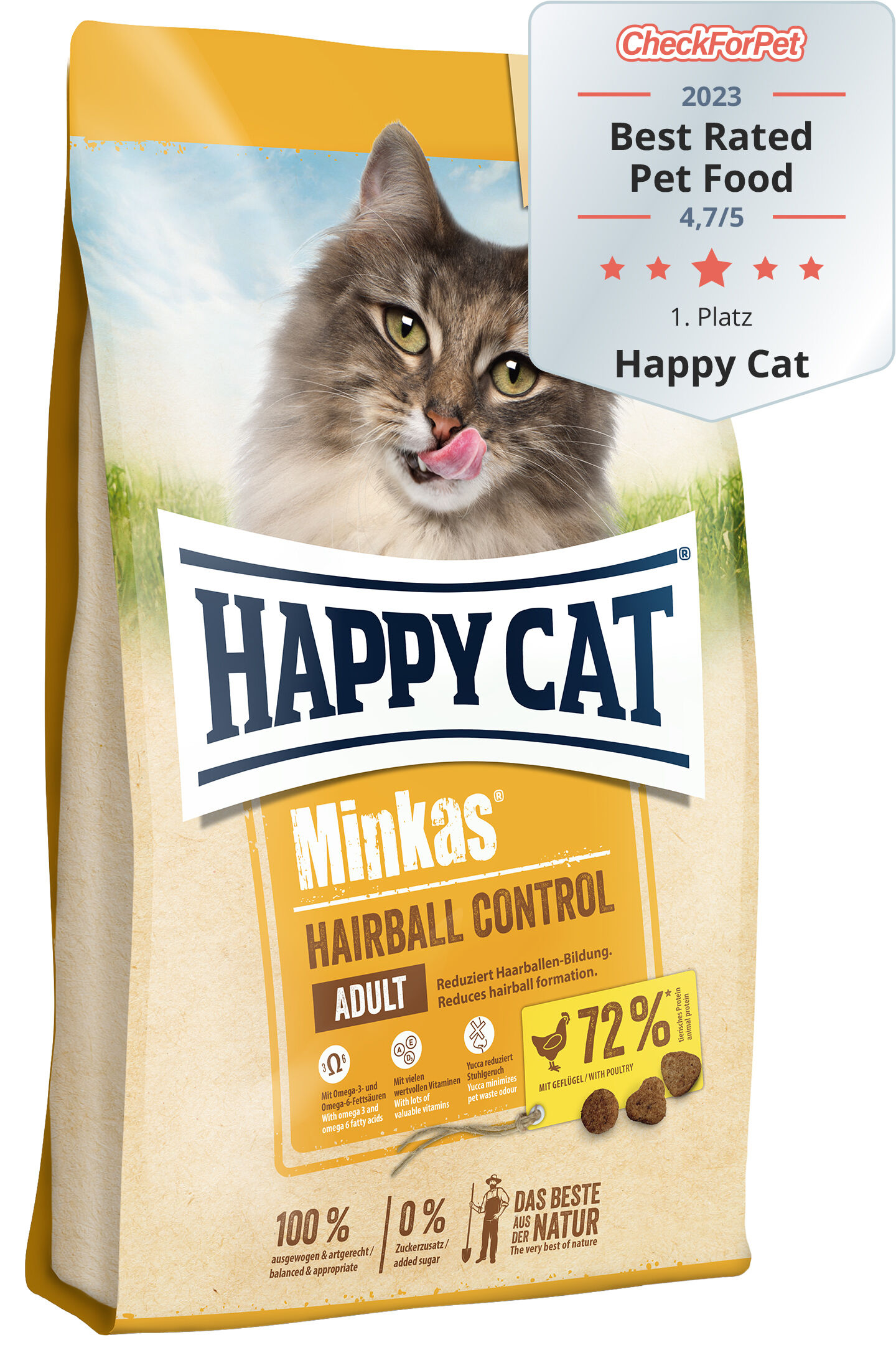 הפי קט Minkas Hairball Control Poultry - מזון יבש לחתולים