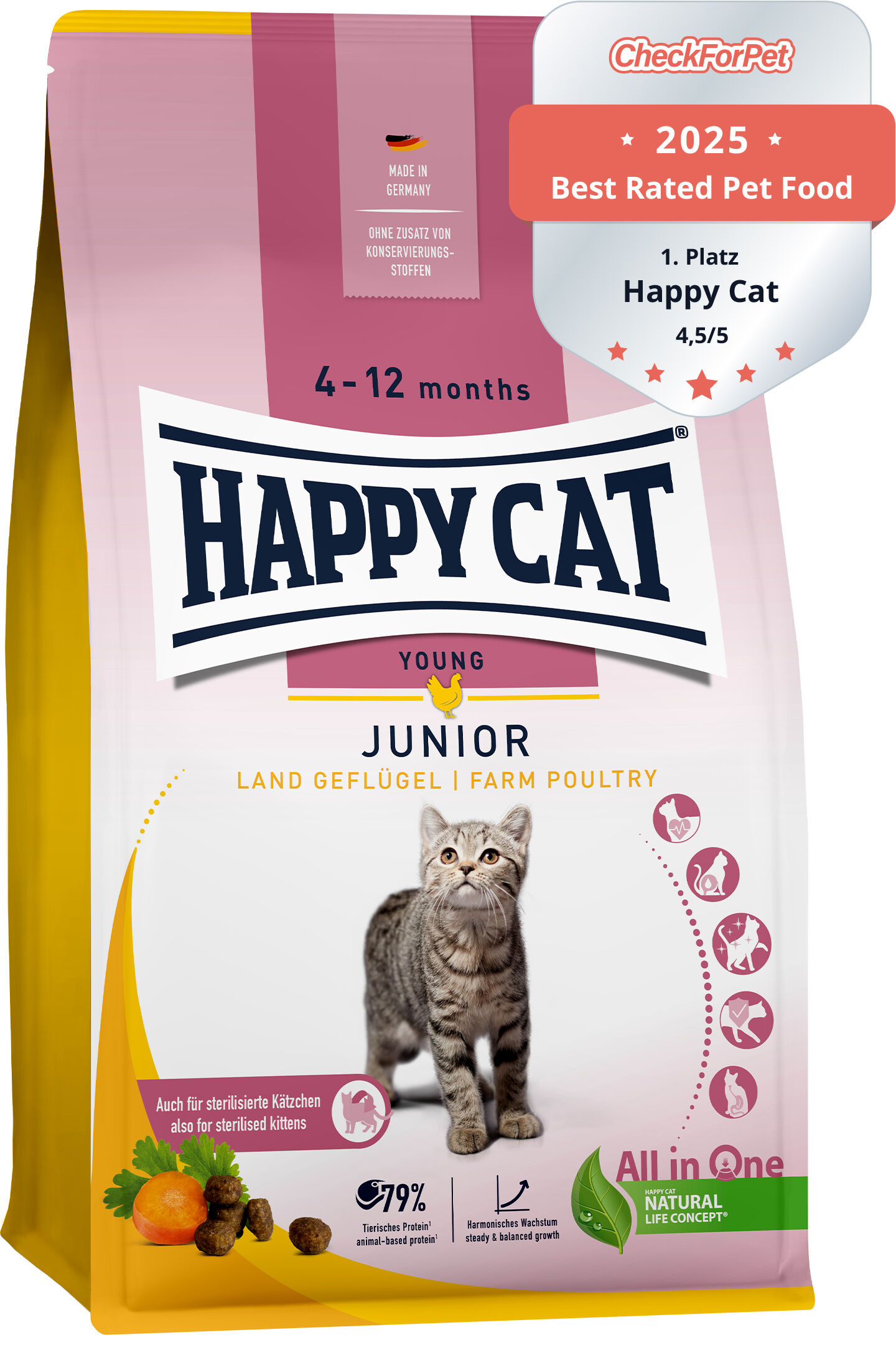הפי קט Young Junior Farm Poultry - מזון יבש לחתולים