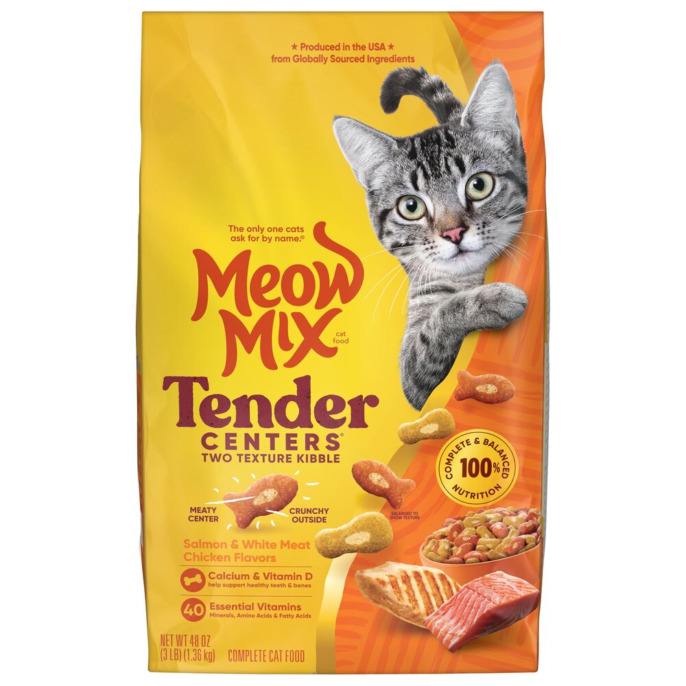 מיאו מיקס Tender Centers Salmon & White Meat Chicken Flavors - מזון יבש לחתולים