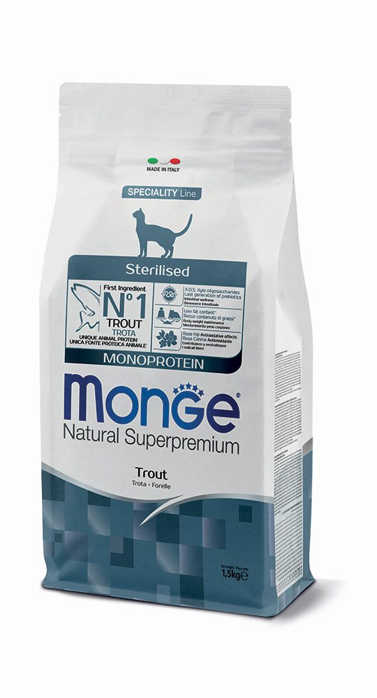 מונג' Natural Superpremium Monoprotein Sterilised Trout - מזון יבש לחתולים