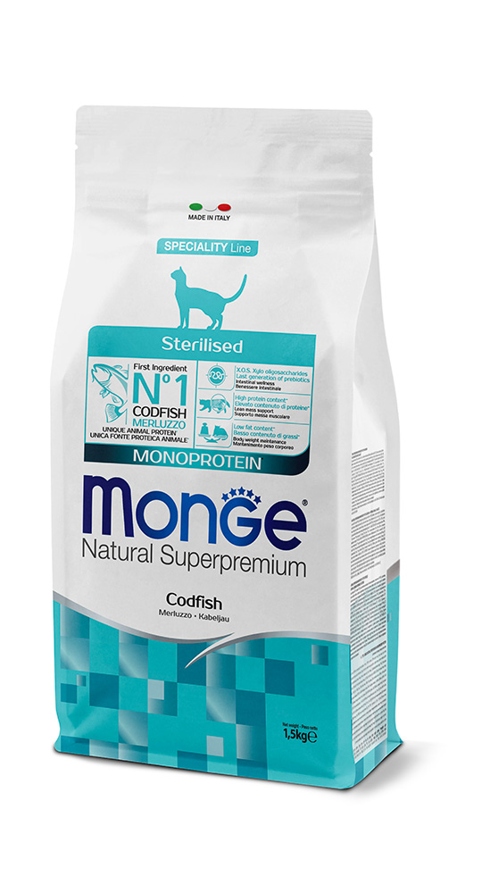 מונג' Natural Superpremium Monoprotein Sterilised Codfish - מזון יבש לחתולים