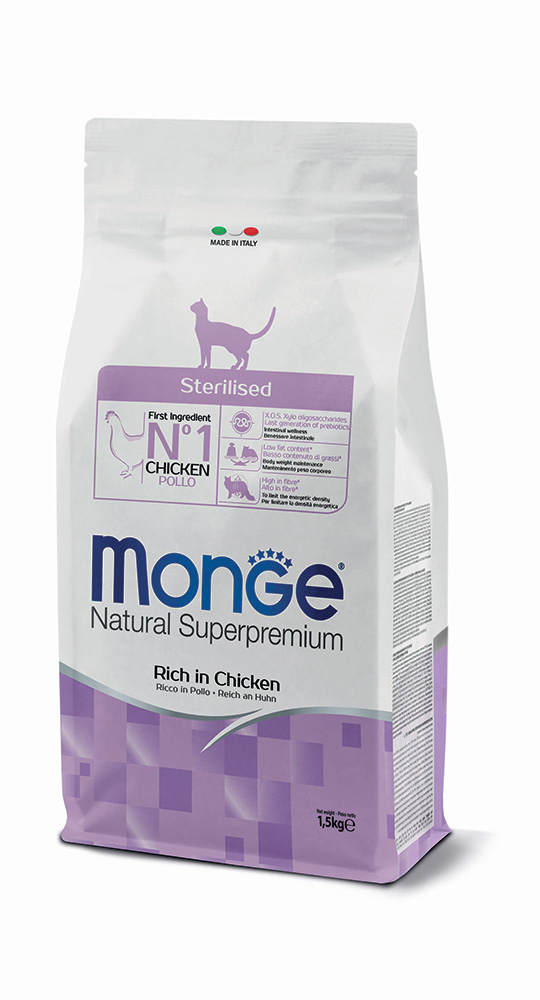מונג' Natural Superpremium Sterilised Rich in Chicken - מזון יבש לחתולים
