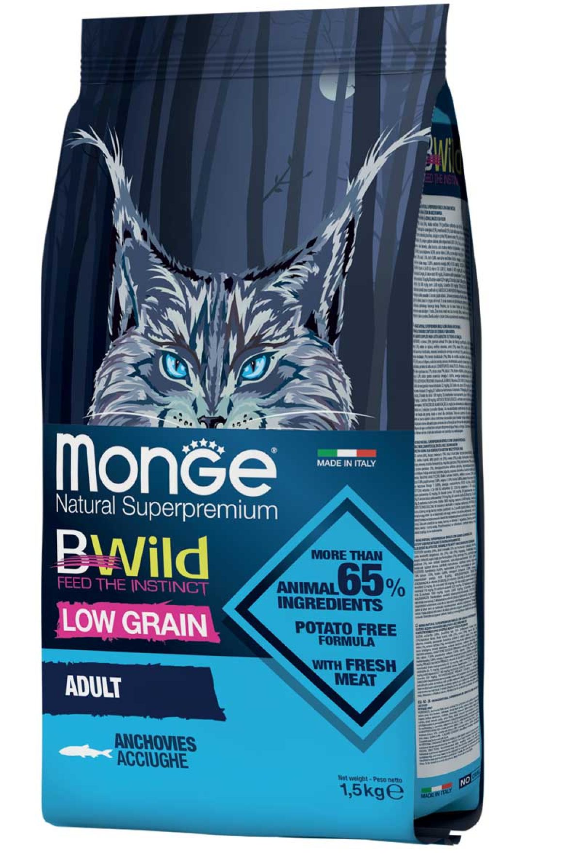 מונג' BWild Low Grain Anchovies - מזון יבש לחתולים
