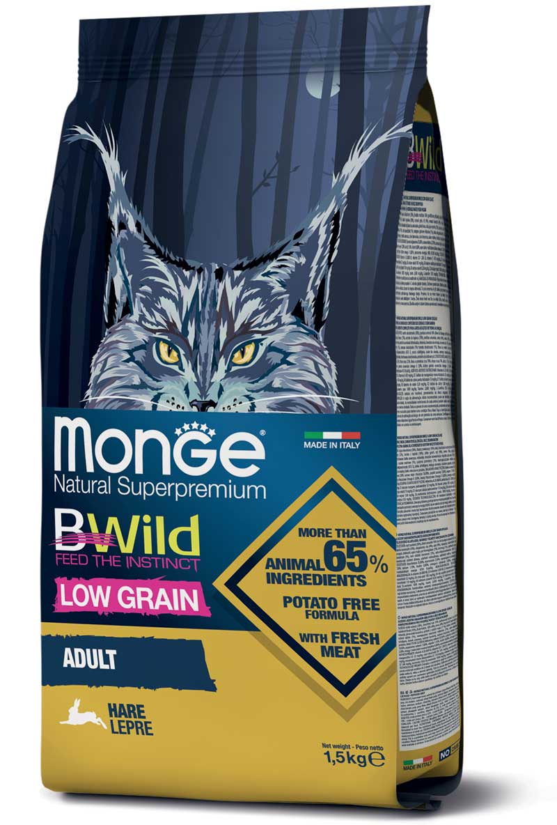 מונג' BWild Low Grain Adult Cat Hare - מזון יבש לחתולים