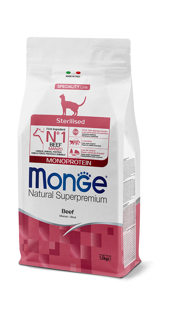 מונג' Monoprotein Sterilised Beef - מזון יבש לחתולים