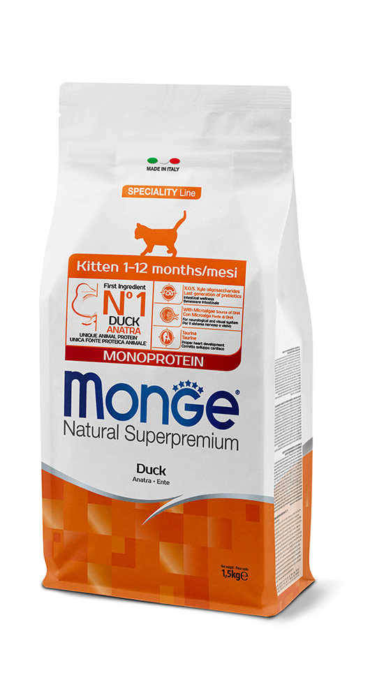 מונג' Natural Superpremium Monoprotein Kitten Duck - מזון יבש לחתולים