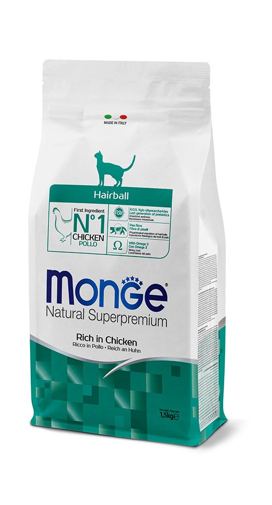 מונג' Natural Superpremium Hairball Rich in Chicken - מזון יבש לחתולים