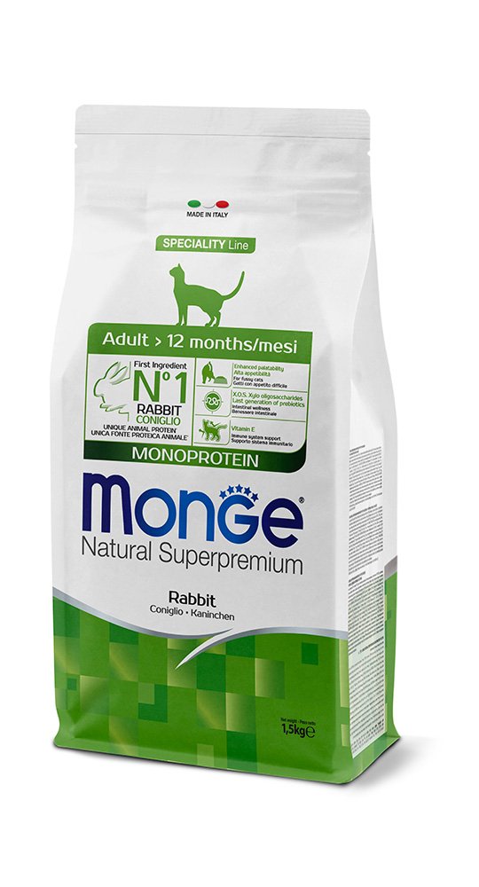 מונג' Natural Superpremium Monoprotein Adult Rabbit - מזון יבש לחתולים