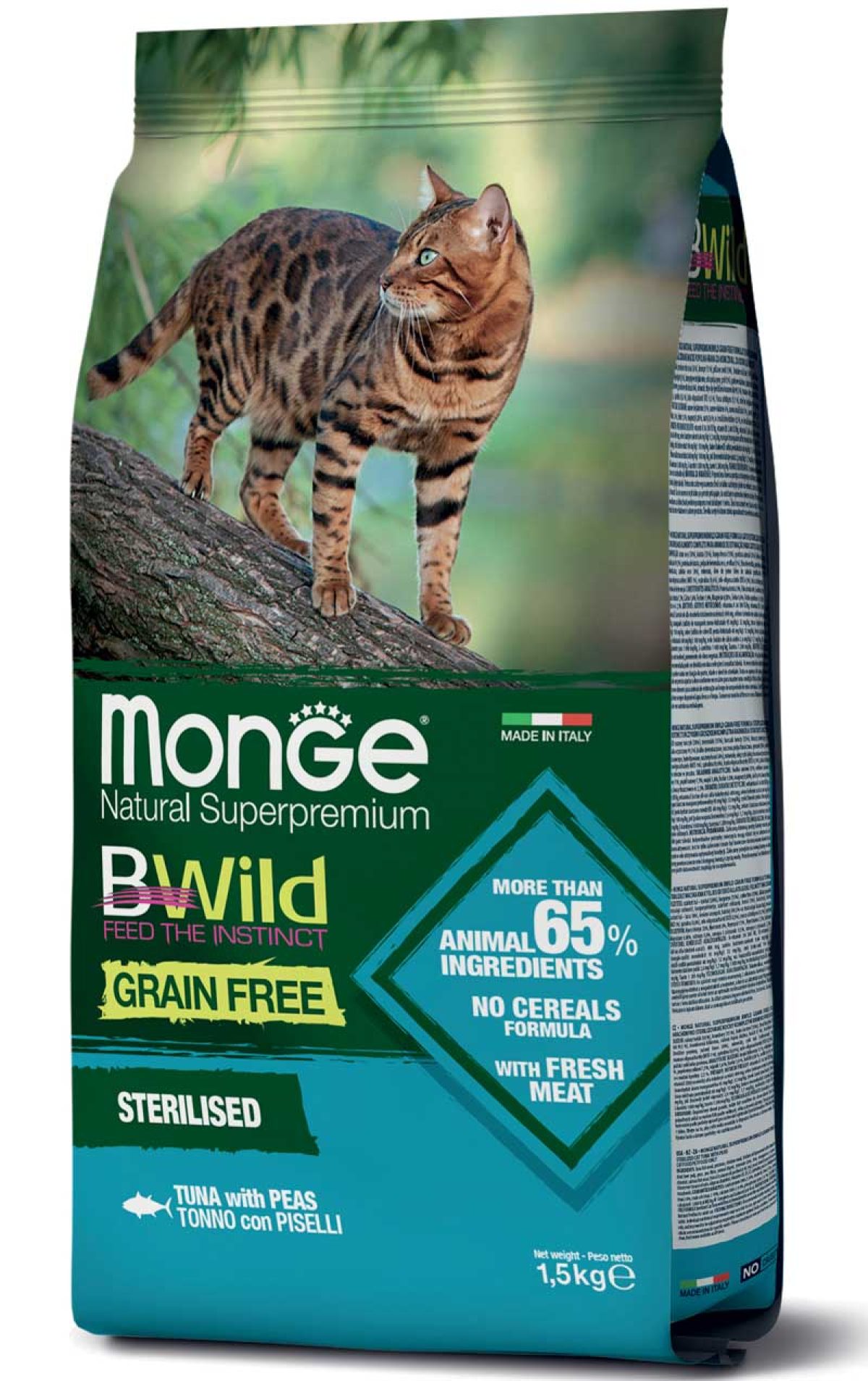 מונג' BWild Grain Free Formula Sterilised Tuna with Peas - מזון יבש לחתולים