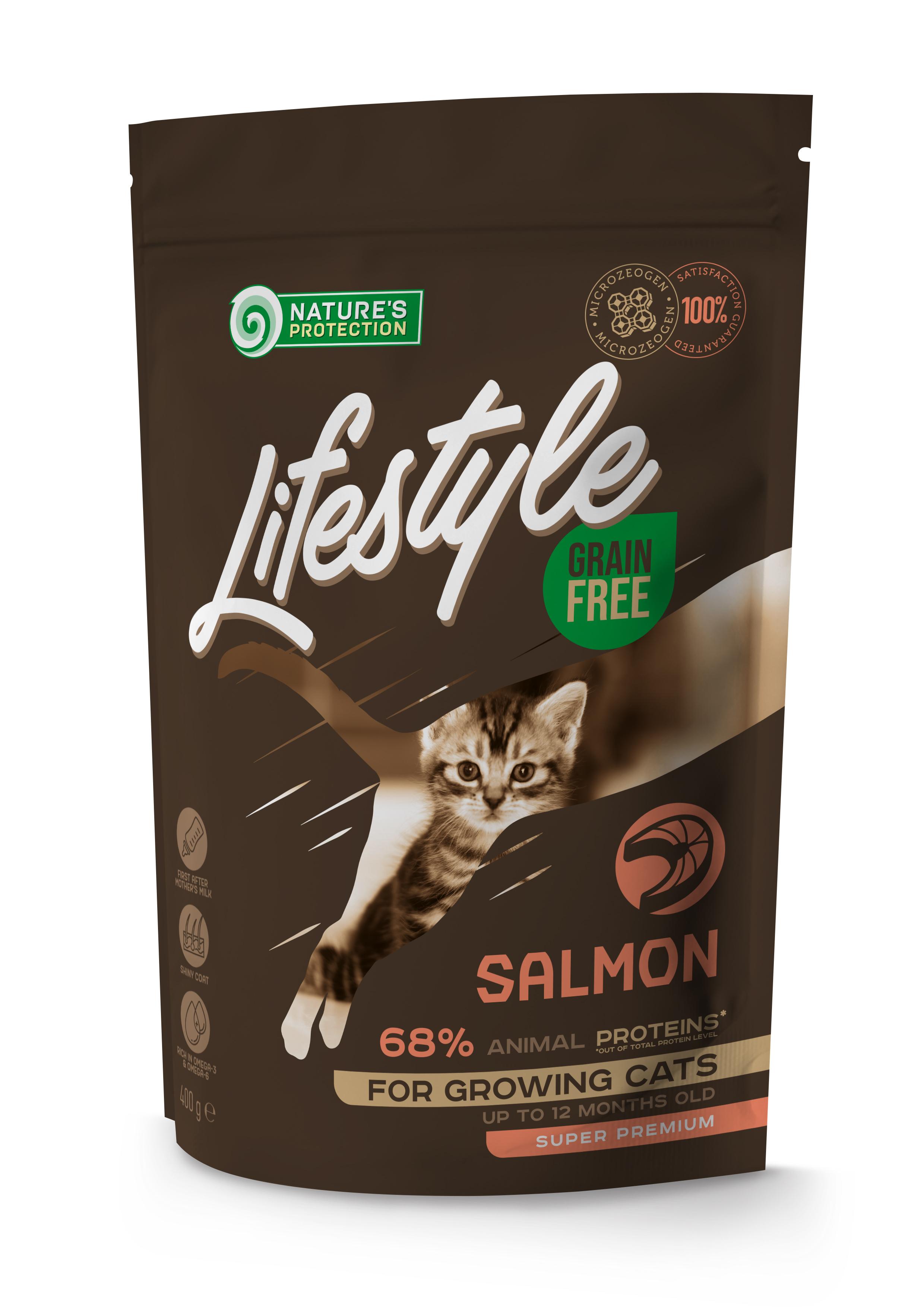 נייצ'רס פרוטקשן Lifestyle Grain Free with Salmon for Kittens - מזון יבש לחתולים