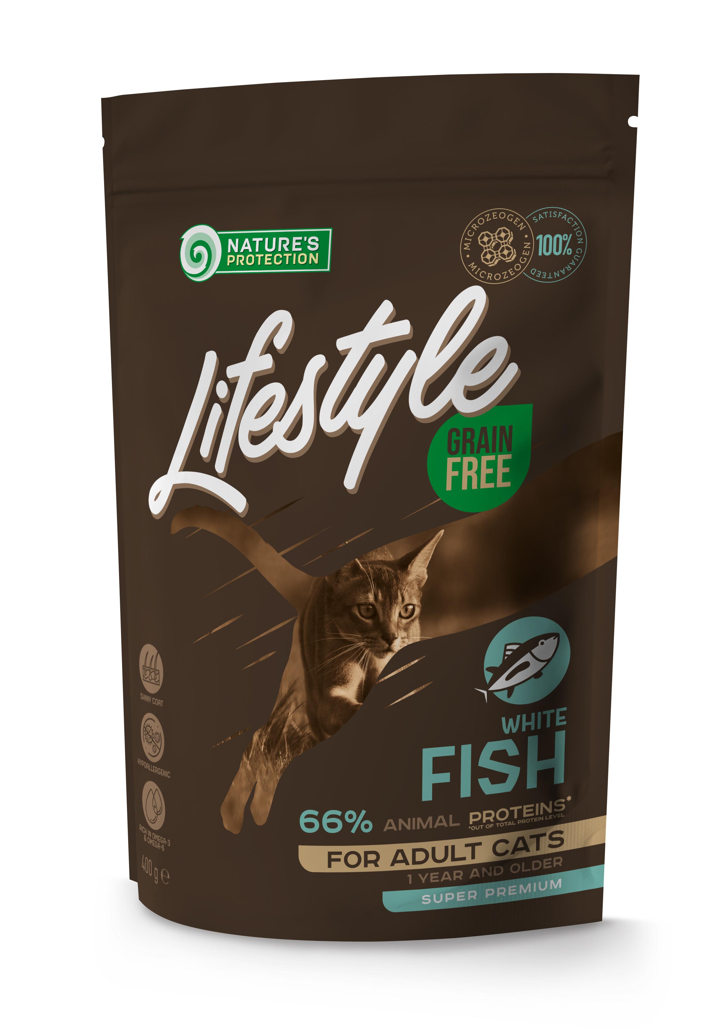נייצ'רס פרוטקשן Dry grain free food for adult cats with white fish - מזון יבש לחתולים