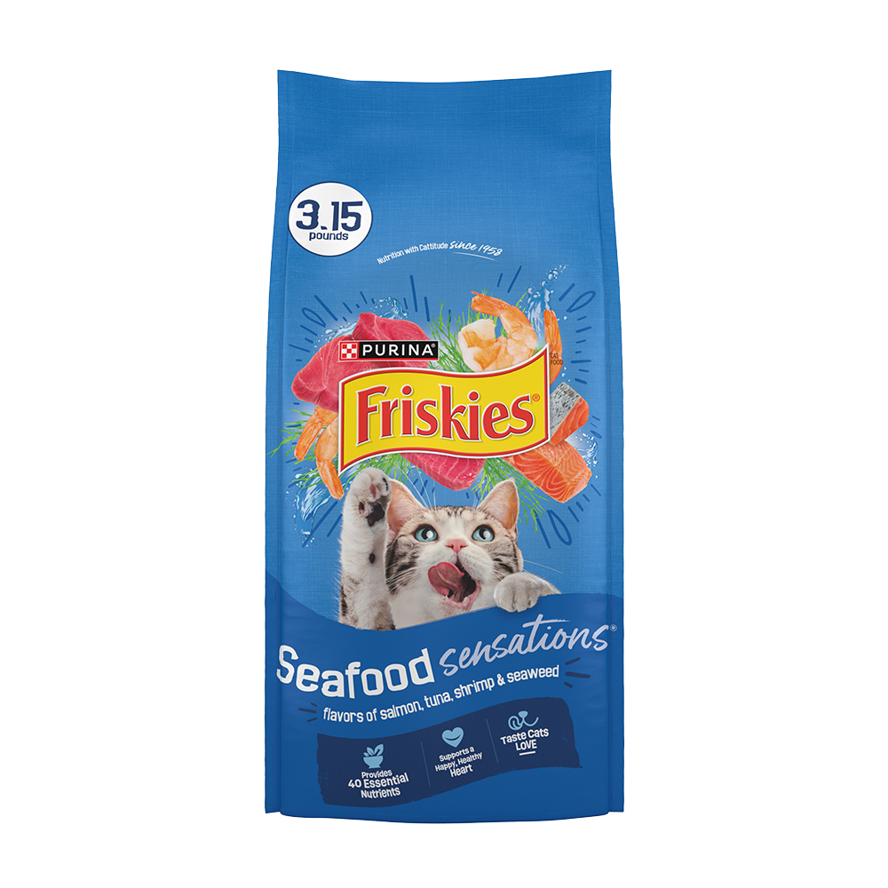 פורינה פריסקיז Seafood Sensations Dry Cat Food With Flavors of Salmon, Tuna & Shrimp - מזון יבש לחתולים
