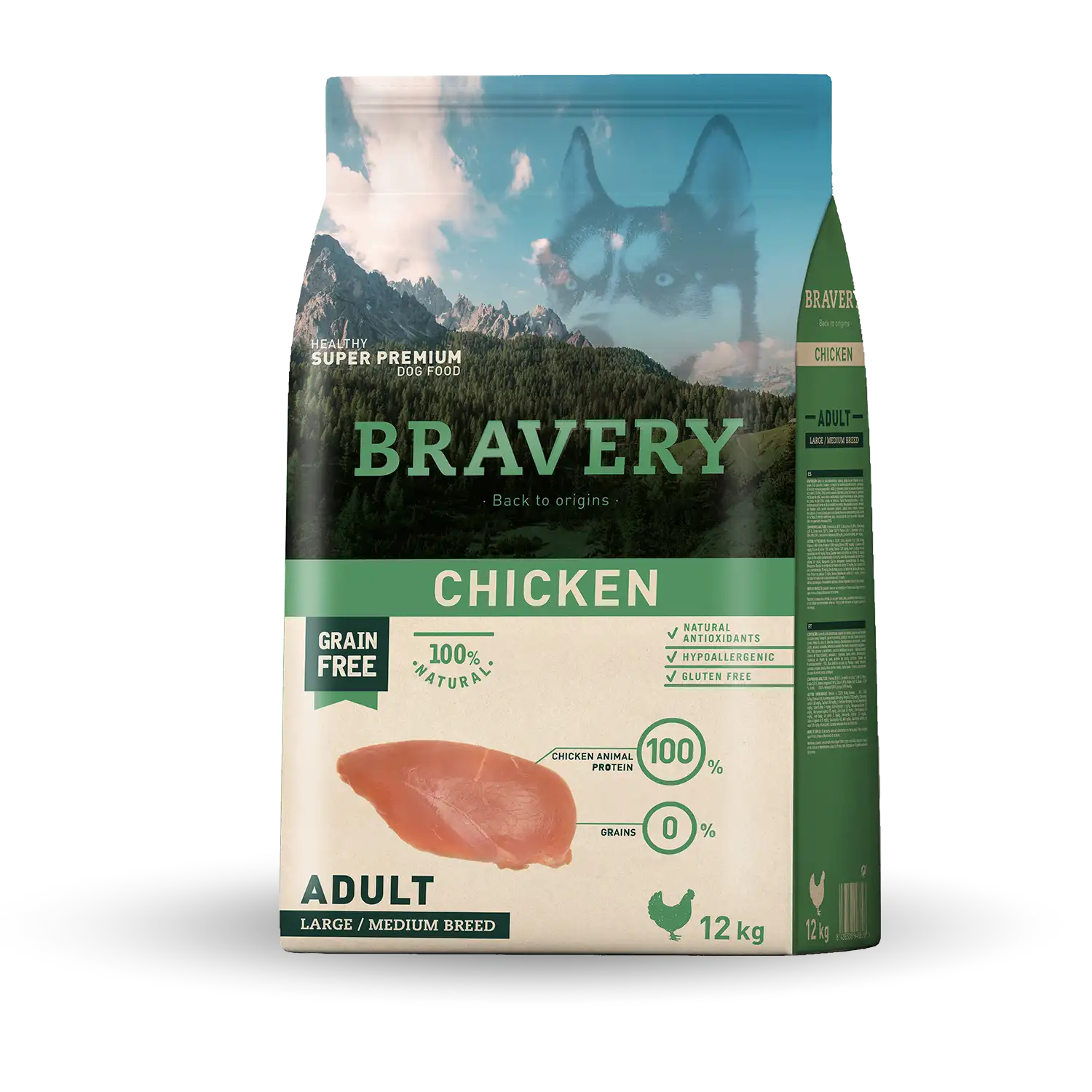ברייברי Chicken Adult Large/Medium Breeds - מזון יבש לכלבים