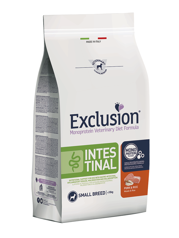 אקסלוז'ן Monoprotein Vet Diet Formula Intestinal Pork and Rice Small Breed - מזון יבש לכלבים
